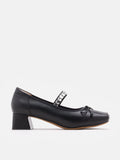 PAZZION, Billie Crystal-Embellished Bow Mary Jane Heels, Black