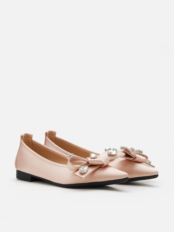 PAZZION, Carine Diamante Embellished Silk Flats, Champagne