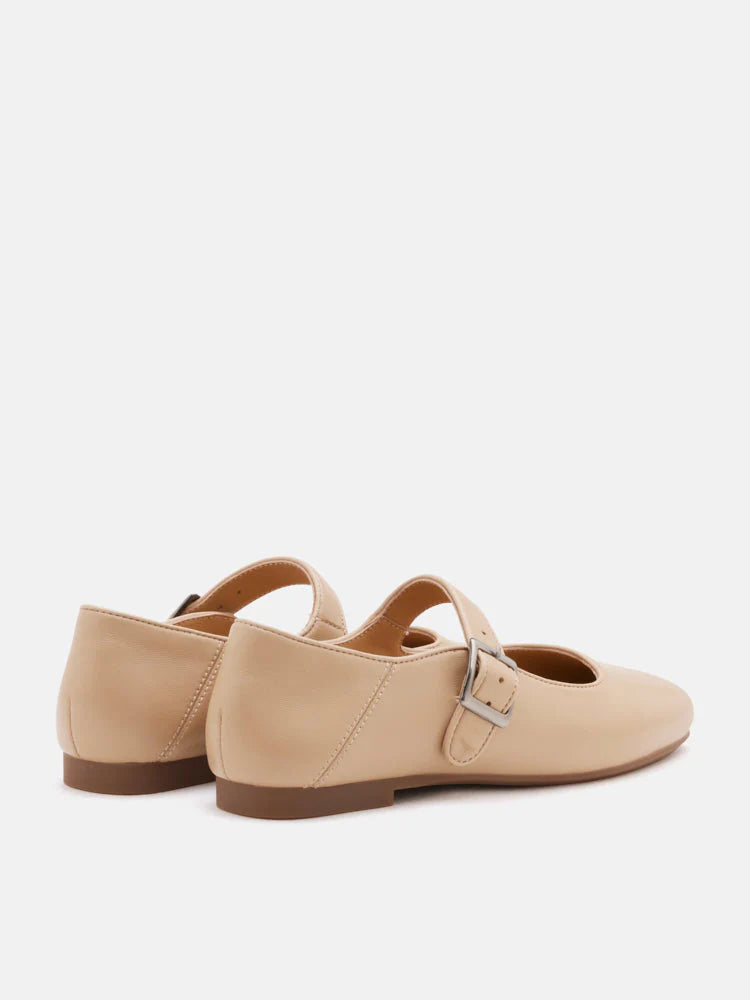PAZZION, Clarke Leather Buckled MaryJanes, Almond