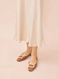 PAZZION, Daeva Silver Buckle Flats, Brown