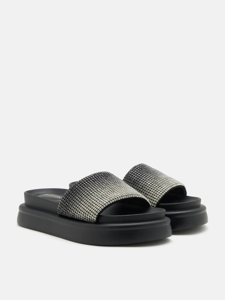 PAZZION, Emilie Crystal-Embellished Platform Slides, Black