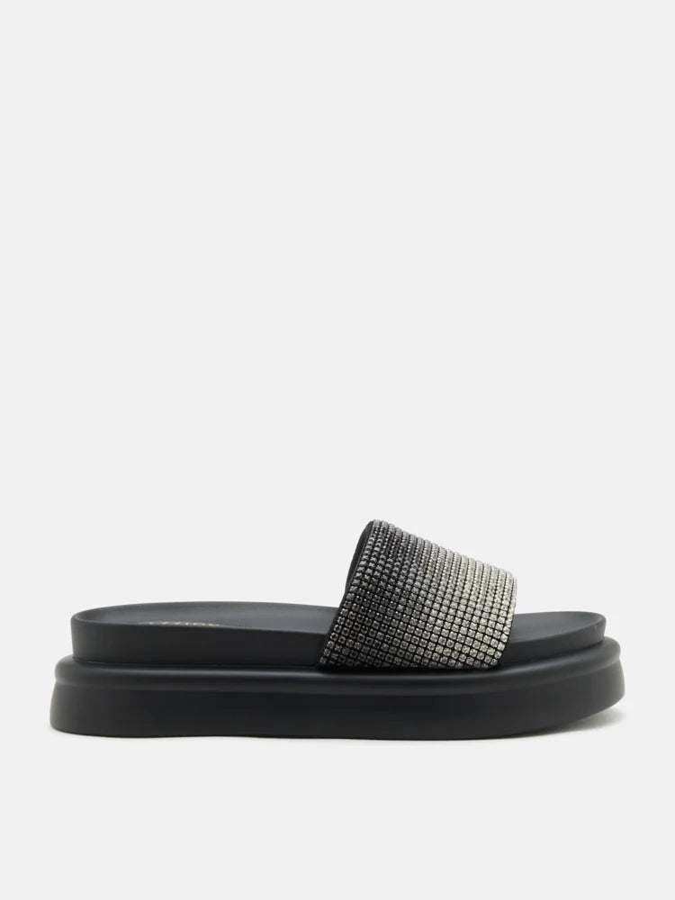 PAZZION, Emilie Crystal-Embellished Platform Slides, Black