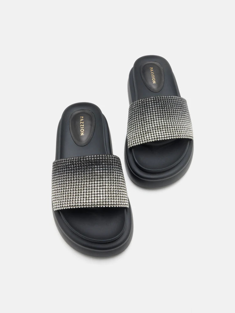 PAZZION, Emilie Crystal-Embellished Platform Slides, Black