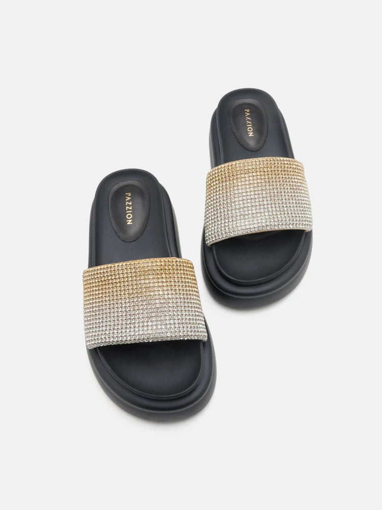 PAZZION, Emilie Crystal-Embellished Platform Slides, Gold