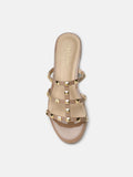 PAZZION, Ingrid Gold Studded Cage Patent Leather Slides, Nude