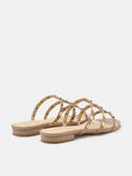 PAZZION, Ingrid Gold Studded Cage Patent Leather Slides, Nude
