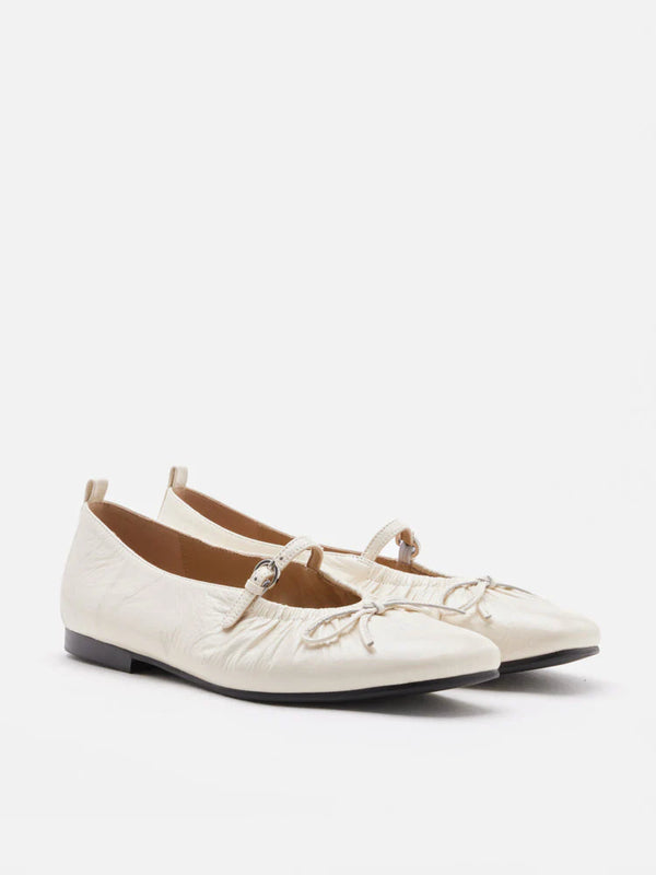 PAZZION, Issey Gathered Ruched Bow Mary Janes, Beige