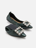 PAZZION, Jannat Jewel Buckle Foldable Flats, Darkgreen