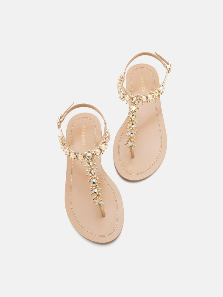 PAZZION, Kienna Embellished T-bar Sandals, Gold