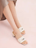 PAZZION, Lexley Twist Lock Accent Sandal Heels, Beige