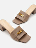 PAZZION, Lexley Twist Lock Accent Sandal Heels, Khaki