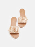 PAZZION, Maribel Ruched Satin Slide Sandals, Almond