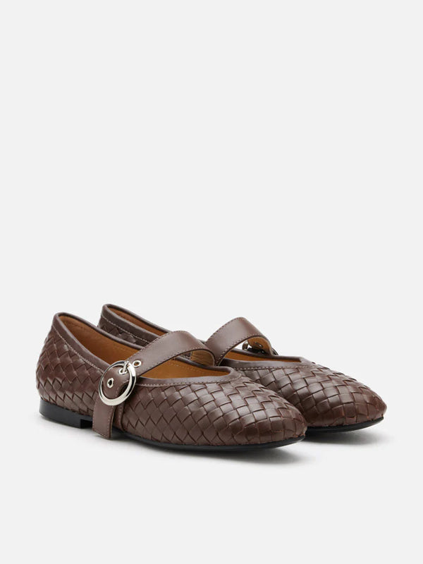 PAZZION, Marin Woven Mary Jane Flats, Brown