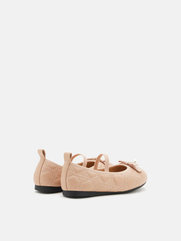 PAZZION, Olivia Quilted Pearl Bow Flats, Pink