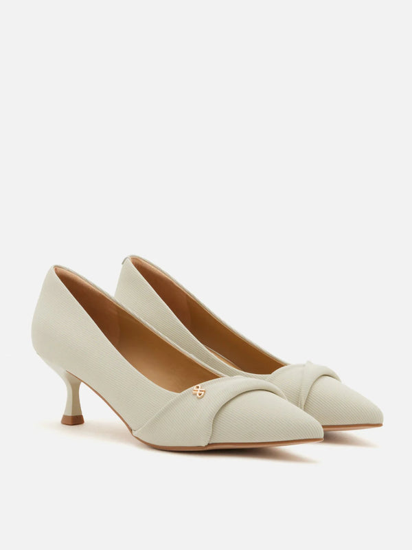 PAZZION, Quirielle Textured Pointed Toe Leather Heels, Beige