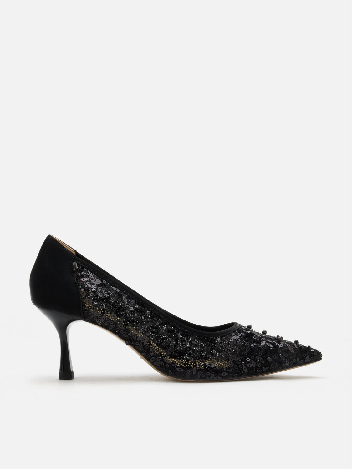 PAZZION, Raena Sequined Mesh Heels, Black