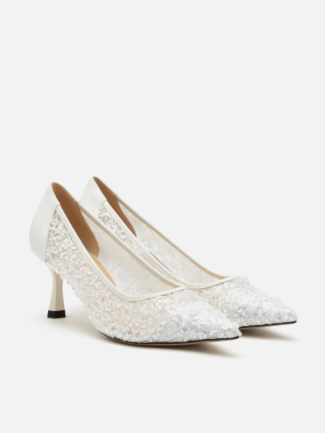 PAZZION, Raena Sequined Mesh Heels, White