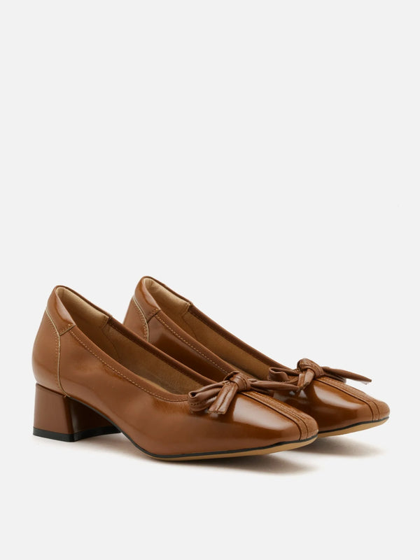PAZZION, Silvianne Bow-Tied Leather Heels, Brown