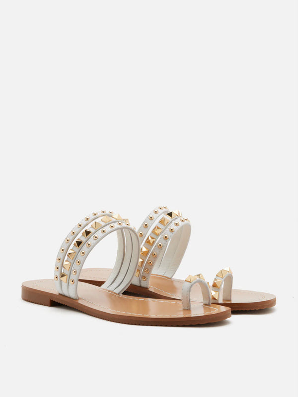 PAZZION, Wynna Studded Toe-Ring Slides, White