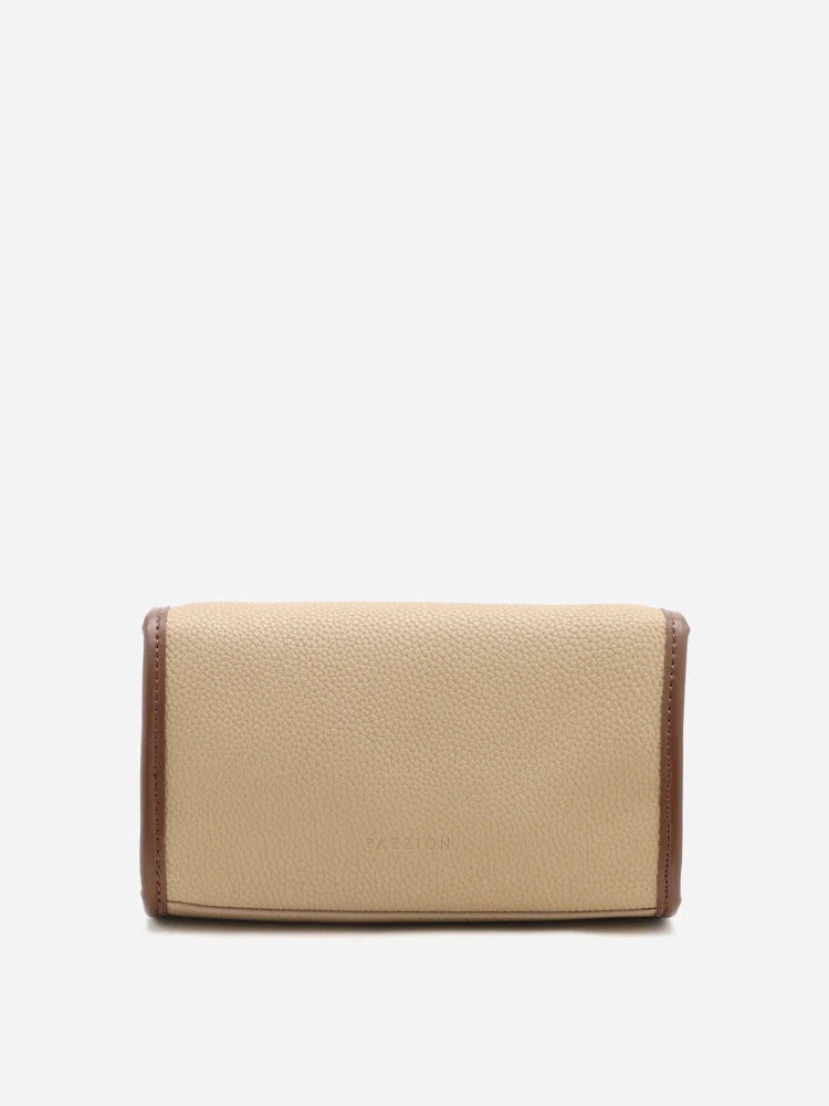PAZZION, Zilla Leather Flap Bag, Almond