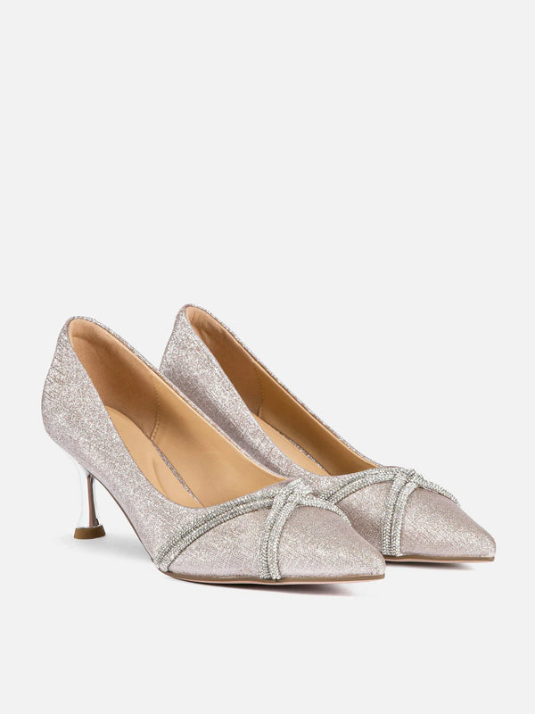 PAZZION, Zoravelle Crystal Embellished Glitter Heels, Champagne