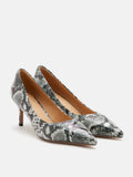 PAZZION, Adrianna Snake-Print Leather Heels, Black