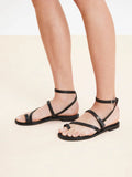 PAZZION, Aelin Strappy Leather Flat Sandals, Black