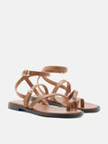 PAZZION, Aelin Strappy Leather Flat Sandals, Brown