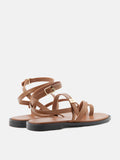 PAZZION, Aelin Strappy Leather Flat Sandals, Brown