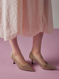 PAZZION, Agatha Crystal Embellished Pointed Toe Heels, Almond