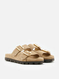 Alaia Buckled Suede Slides