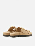 PAZZION, Alaia Buckled Suede Slides, Almond