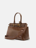 PAZZION, Alesha Top Handle Belted Bag, Brown