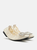 PAZZION, Alina Lace Diamante Foldable Flats, Beige