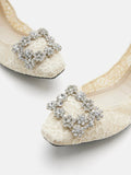 PAZZION, Alina Lace Diamante Foldable Flats, Beige