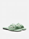 PAZZION, Allie Pearl Embellished Strap Slide Sandals, Green