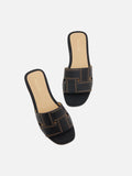 PAZZION, Alouette Woven Leather Slides, Black