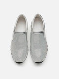 PAZZION, Amarae Diamante Slip On Leather Sneakers, Silver