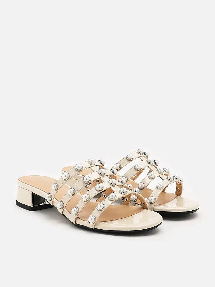 PAZZION, Amias Pearl Caged Low Heels, Beige