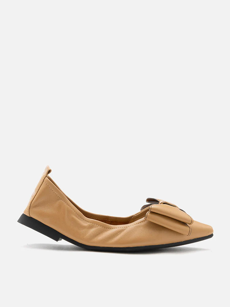 PAZZION, Amora Twin Bow Foldable Flats, Camel