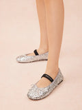 PAZZION, Ariya Sequinned Bow Mary Janes, Silver