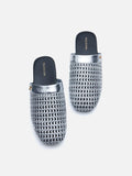 PAZZION, Ayanna Woven Slip-On Mules, Silver