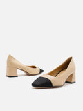 PAZZION, Bein Dual Textured Leather Block Pumps, Almond