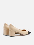 PAZZION, Bein Dual Textured Leather Block Pumps, Almond