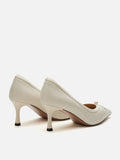 PAZZION, Bellavyn Pearl Accented Patent Leather Heels, Beige