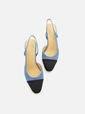 PAZZION, Blythe Denim Lambskin Toe Cap Block Heels, Blue