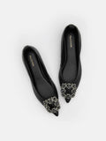 PAZZION, Brigette Diamante Embellished Buckle Pointed Toe Flats, Black