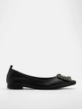 PAZZION, Brigette Diamante Embellished Buckle Pointed Toe Flats, Black