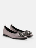 PAZZION, Brigette Diamante Embellished Buckle Pointed Toe Flats, Pewter