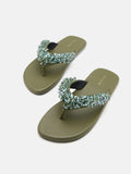 PAZZION, Brooke Beaded V-Strap Thong Sandals, Green